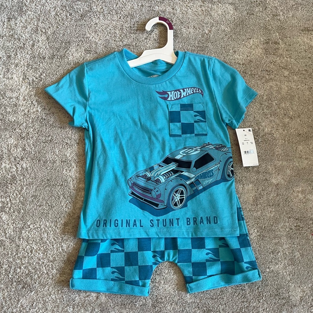 Toddler Hot Wheels Teal Blue Car Tee & Shorts Set